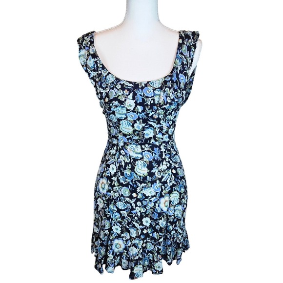 Reformation Dresses & Skirts - Reformation Floral Mini Dress Black Blue Green Viscose Sleeveless Size 2 USA